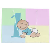 かわいい漫画男の赤ちゃん1歳の誕生日 ラージペーパーバッグ (裏面)
