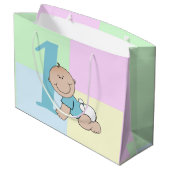 かわいい漫画男の赤ちゃん1歳の誕生日 ラージペーパーバッグ (裏面アングル)