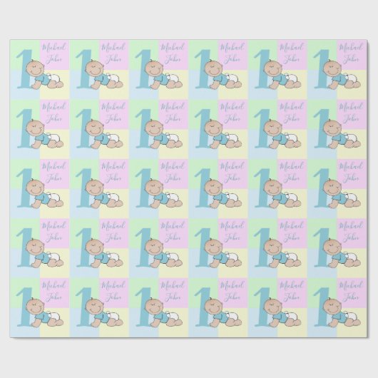 かわいい漫画男の赤ちゃん1stバースデーラッピング紙 ラッピングペーパー (フラット)