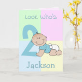 かわいい漫画男の赤ちゃん2nd誕生日 カード (黄色い花)