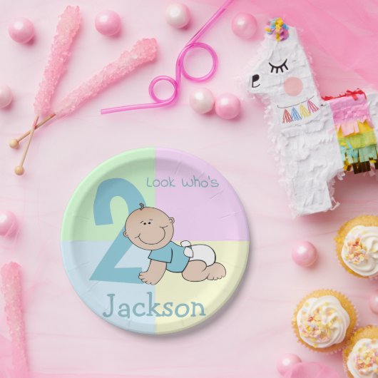 かわいい漫画男の赤ちゃん2nd誕生日 ペーパープレート (パーティー)