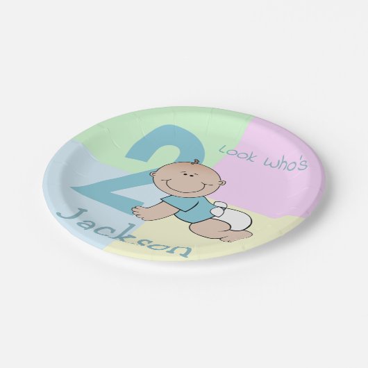 かわいい漫画男の赤ちゃん2nd誕生日 ペーパープレート (アングル)