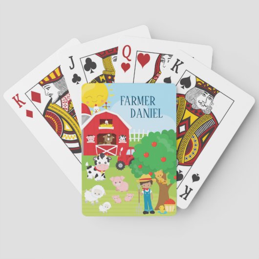 かわいい漫画納屋周囲の庭動物、農家、トラクター トランプ (裏面)
