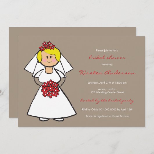 かわいい漫画結婚の花嫁デイジーブライダルシャワー 招待状 (正面/裏面)