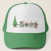 かわいい漫画踊りクリスマスプレゼントとツリー キャップ (正面)