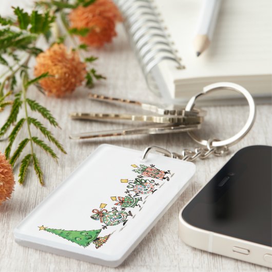 かわいい漫画踊りクリスマスプレゼントとツリー キーホルダー (正面右)