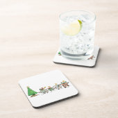 かわいい漫画踊りクリスマスプレゼントとツリー コースター (右側)