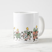 かわいい漫画踊りクリスマスプレゼントとツリー ジャンボコーヒーマグカップ (正面右)