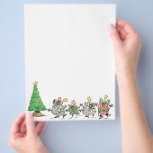 かわいい漫画踊りクリスマスプレゼントとツリー チラシ (手)