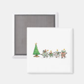 かわいい漫画踊りクリスマスプレゼントとツリー マグネット (正面/裏面)