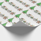 かわいい漫画踊りクリスマスプレゼントとツリー ラッピングペーパー (角)