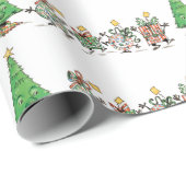 かわいい漫画踊りクリスマスプレゼントとツリー ラッピングペーパー (ロールコーナー)