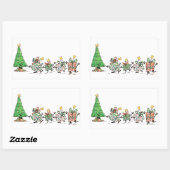 かわいい漫画踊りクリスマスプレゼントとツリー 長方形シール (シート)