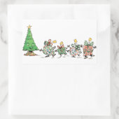 かわいい漫画踊りクリスマスプレゼントとツリー 長方形シール (バッグ)