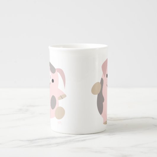 かわいい漫画踊り豚の骨中国マグ ボーンチャイナマグカップ (正面)