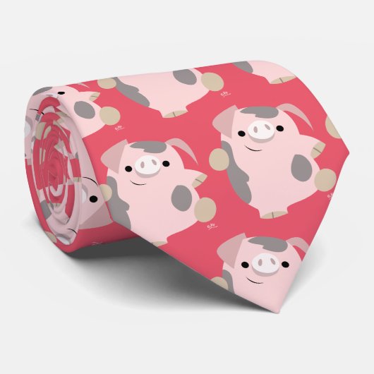 かわいい漫画踊り豚タイ ネクタイ (ロール)