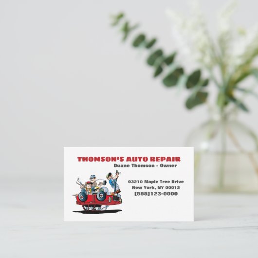 かわいい漫画車の整備士自動 名刺 (スタンド正面)