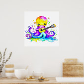 かわいい漫画遊タコのギター ポスター (キッチン)