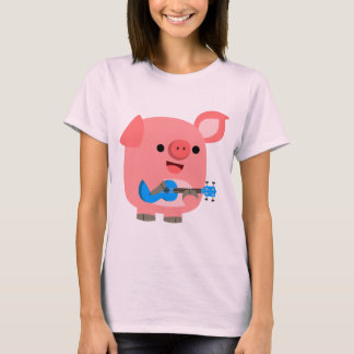 かわいい漫画遊豚のウクレレ女性Tシャツ Tシャツ