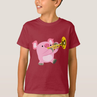 かわいい漫画遊豚のトランペットの子供Tシャツ Tシャツ