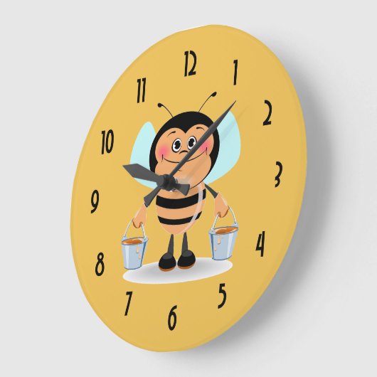 かわいい漫画運ののまわりにのバケツ ラージ壁時計 (傾斜)
