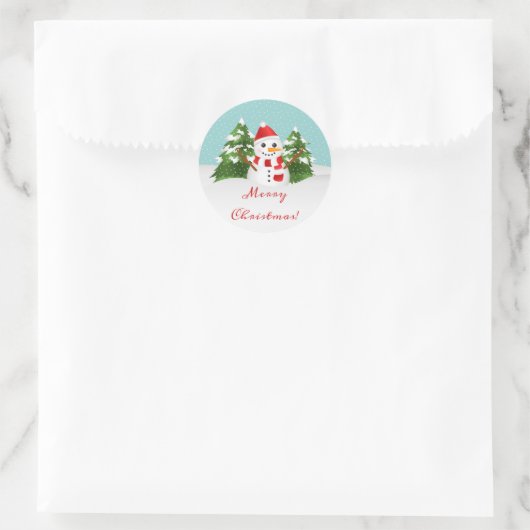 かわいい漫画雪だるまとメリークリスマス文字 ラウンドシール (バッグ)