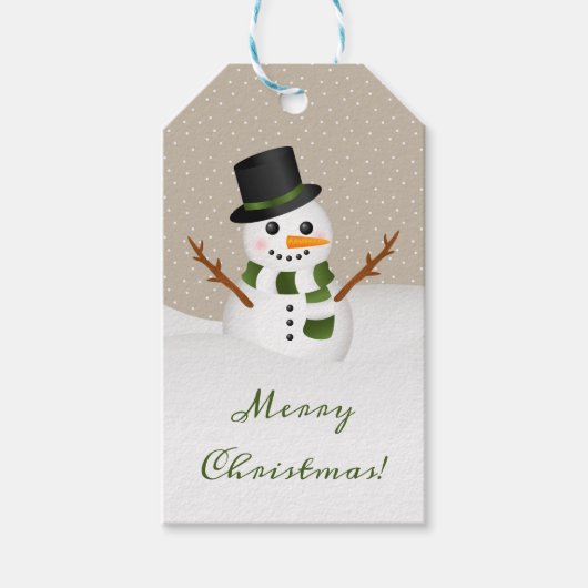 かわいい漫画雪だるまイラストレーションメリークリスマス ギフトタグ (正面)