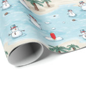 かわいい漫画雪だるまオンアザビーチバケーション ラッピングペーパー (ロールコーナー)