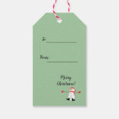 かわいい漫画雪だるまオ何おもしろいセージ緑 ギフトタグ (裏面)