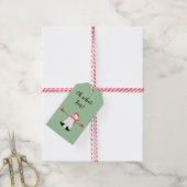 かわいい漫画雪だるまオ何おもしろいセージ緑 ギフトタグ (より糸付き)