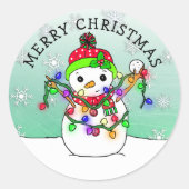 かわいい漫画雪だるまスノーフレーククリスマス ラウンドシール (正面)