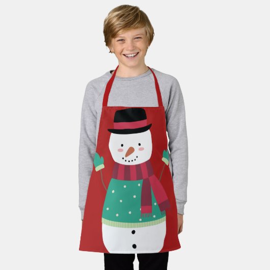 かわいい漫画雪だるまフェスティバルクリスマス エプロン (着用した状態)