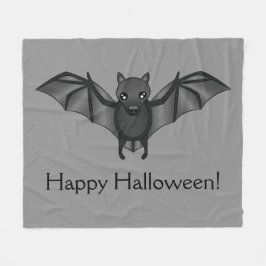 かわいい漫画風のこうもりとハッピーハロウィンの文字 フリースブランケット