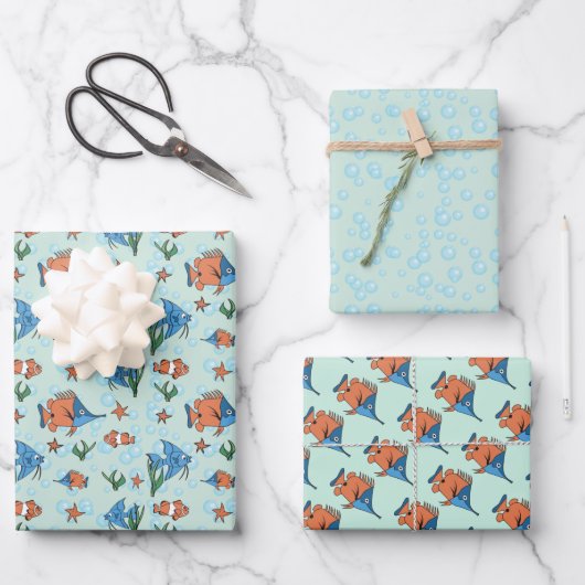 かわいい漫画FisWrapping紙フラットシートセット3 ラッピングペーパーシート (正面)