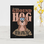 かわいい漫画Groundhogとの聖燭節 カード (黄色い花)