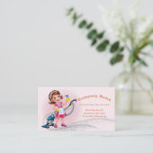 かわいい漫画QRコードグリッターピンクハウスクリーニング 名刺 (スタンド正面)