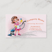 かわいい漫画QRコードグリッターピンクハウスクリーニング 名刺 (正面)