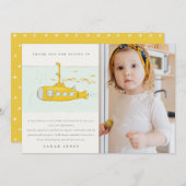 かわいい潜水艦の写真イエローエイジ誕生日 サンキューカード (正面/裏面)