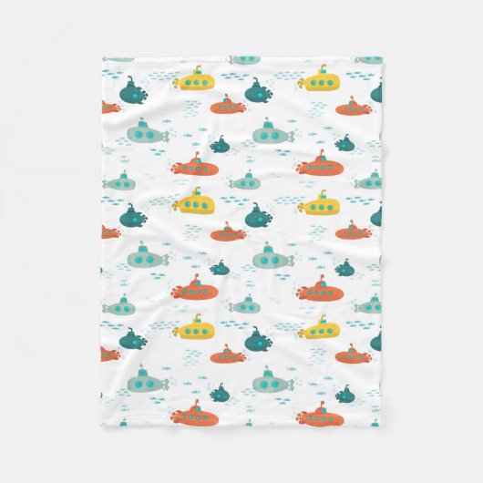 かわいい潜水艦の海の深海魚のパターン フリースブランケット (正面)