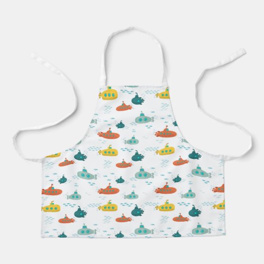 かわいい潜水艦の海の深海魚の子供たち エプロン (正面)