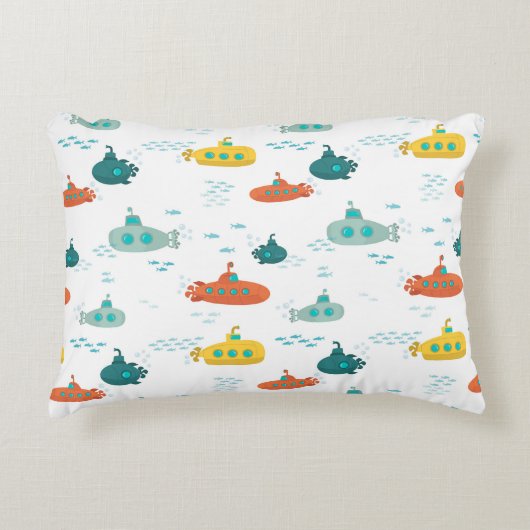 かわいい潜水艦の海の深海魚パターン アクセントクッション (正面)