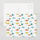 かわいい潜水艦の海の深海魚パターン ポストカード (正面/裏面)