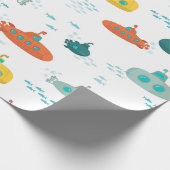 かわいい潜水艦の海の深海魚パターン ラッピングペーパー (角)