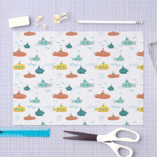 かわいい潜水艦の海の深海魚パターン 薄葉紙 (クラフト)