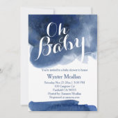 かわいい濃いネイビーブルーの水玉ベビーシャワーの招待 招待状 (正面)