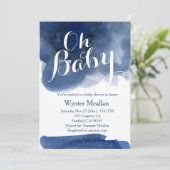 かわいい濃いネイビーブルーの水玉ベビーシャワーの招待 招待状 (スタンド正面)