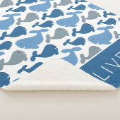 かわいい濃紺のコククジラのパーソナライズな男の子 シェルパブランケット (3/4)