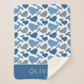 かわいい濃紺のコククジラのパーソナライズな男の子 シェルパブランケット (正面)