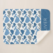 かわいい濃紺のコククジラのパーソナライズな男の子 シェルパブランケット (正面(横))