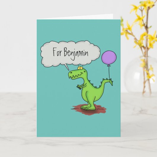 かわいい火の吹く緑のドラゴンおもしろい漫画 カード (黄色い花)